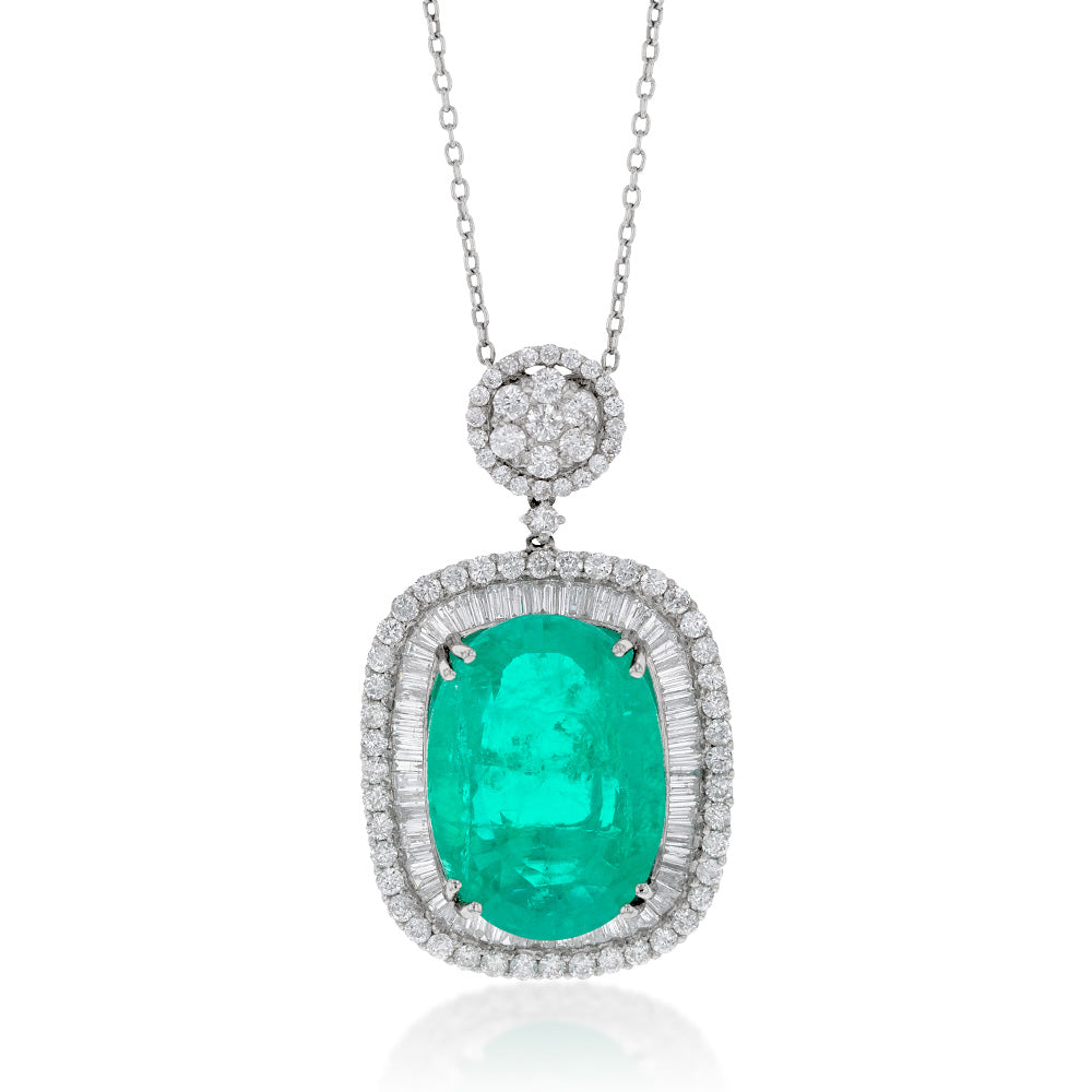 Exquisite 18ct White Gold Jewelry Set Featuring a 16.82 - Carat Cultured Recrystallized Emerald and 2.4 Carats of Diamonds