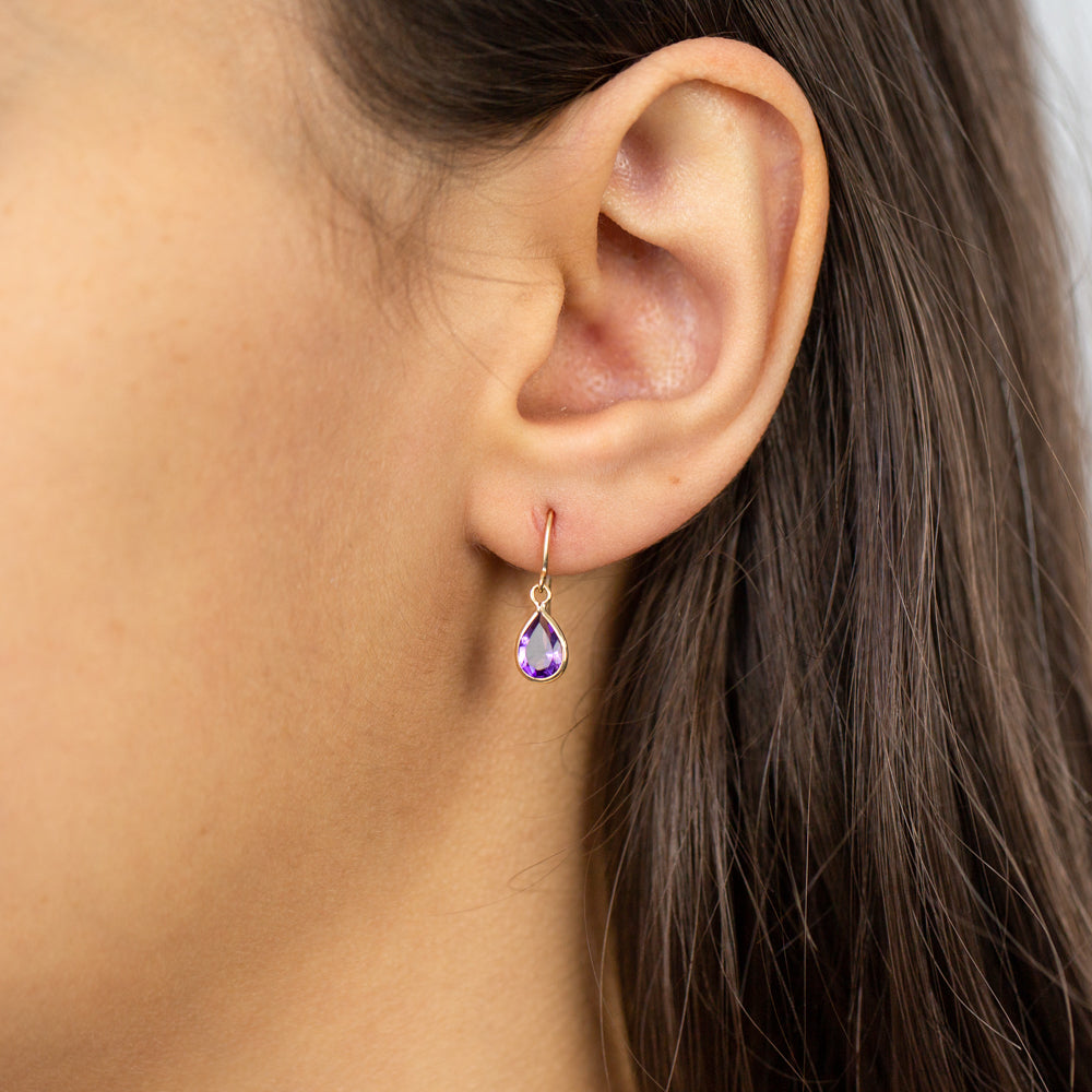 Stylish 9ct Yellow Gold Amethyst Pear - Shaped Drop Earrings for Elegant Occasions