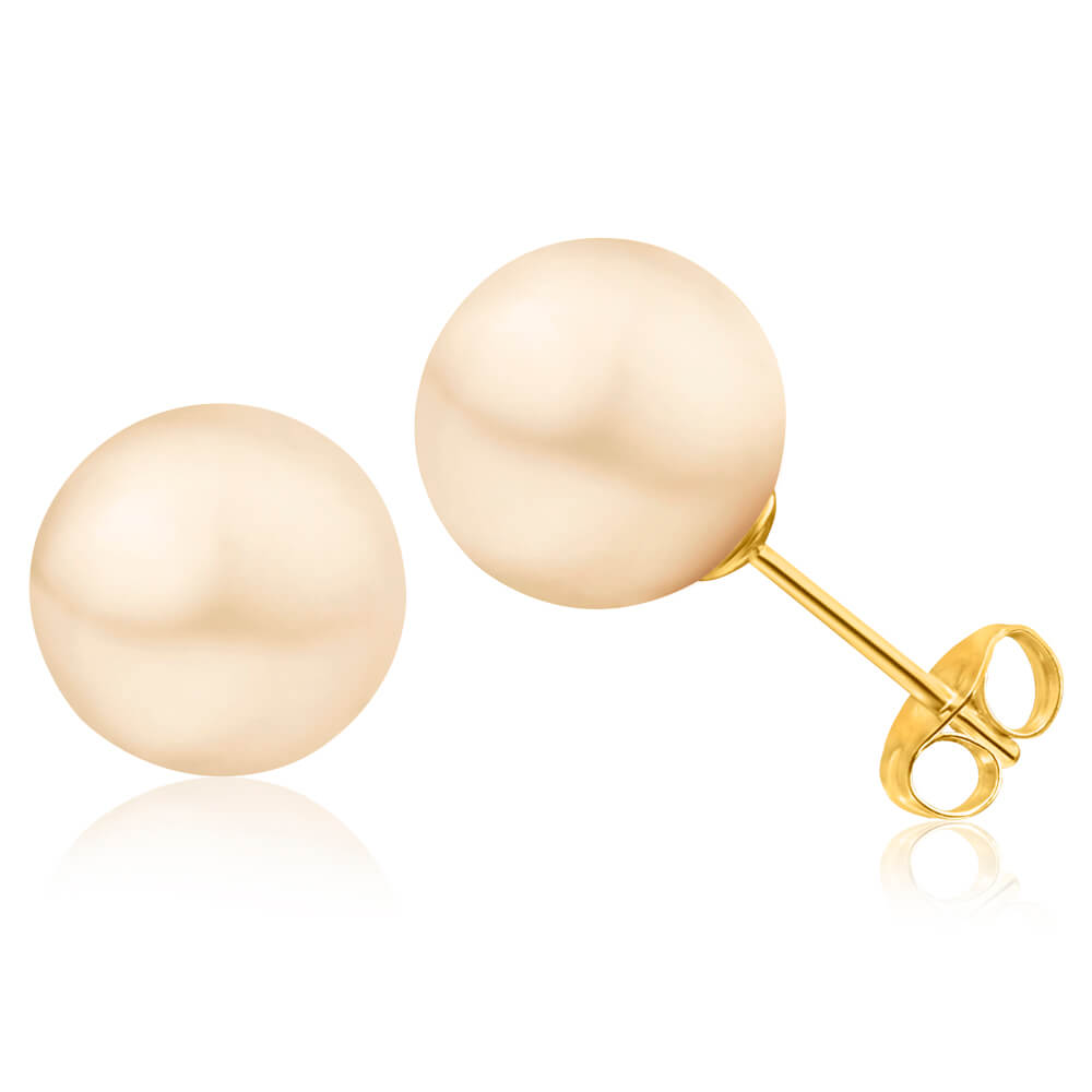 14ct Yellow Gold Backed 9mm White Freshwater Pearl Stud Earrings