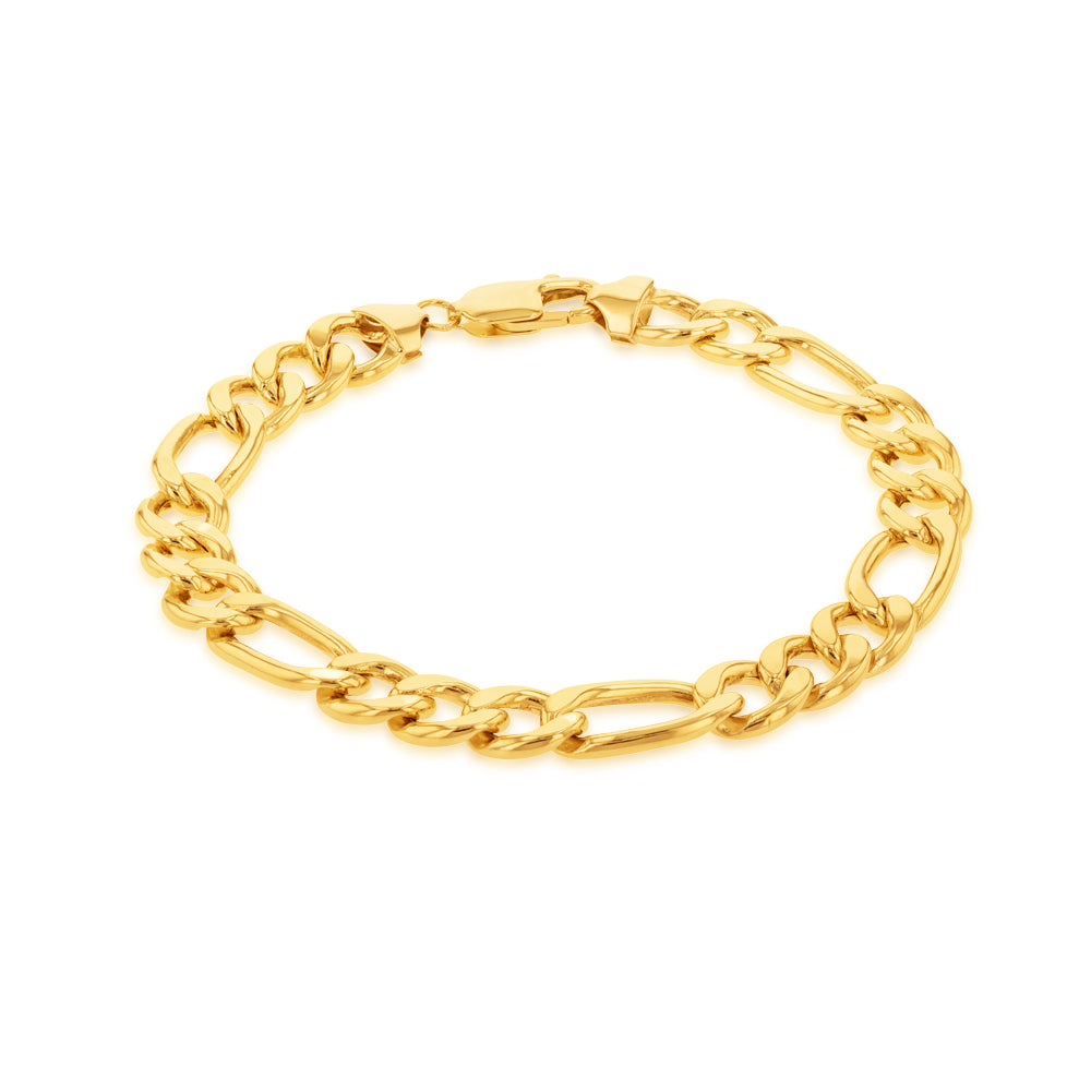 9ct Yellow Gold-plated Copper 3:1 Figaro Style Men's and Women's Bracelet, 21cm Length, 230 Gauge
