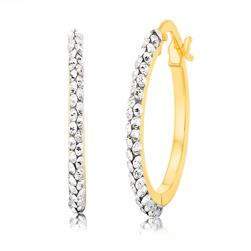 15mm 9ct Yellow Gold Filled Sparkling Crystal Hoop Earrings for Daily Wear