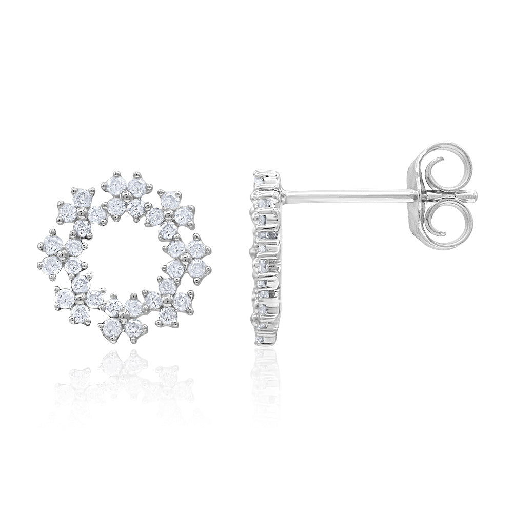 Stunning 9ct White Gold Diamond Stud Earrings with 64 Brilliant Cut Diamonds