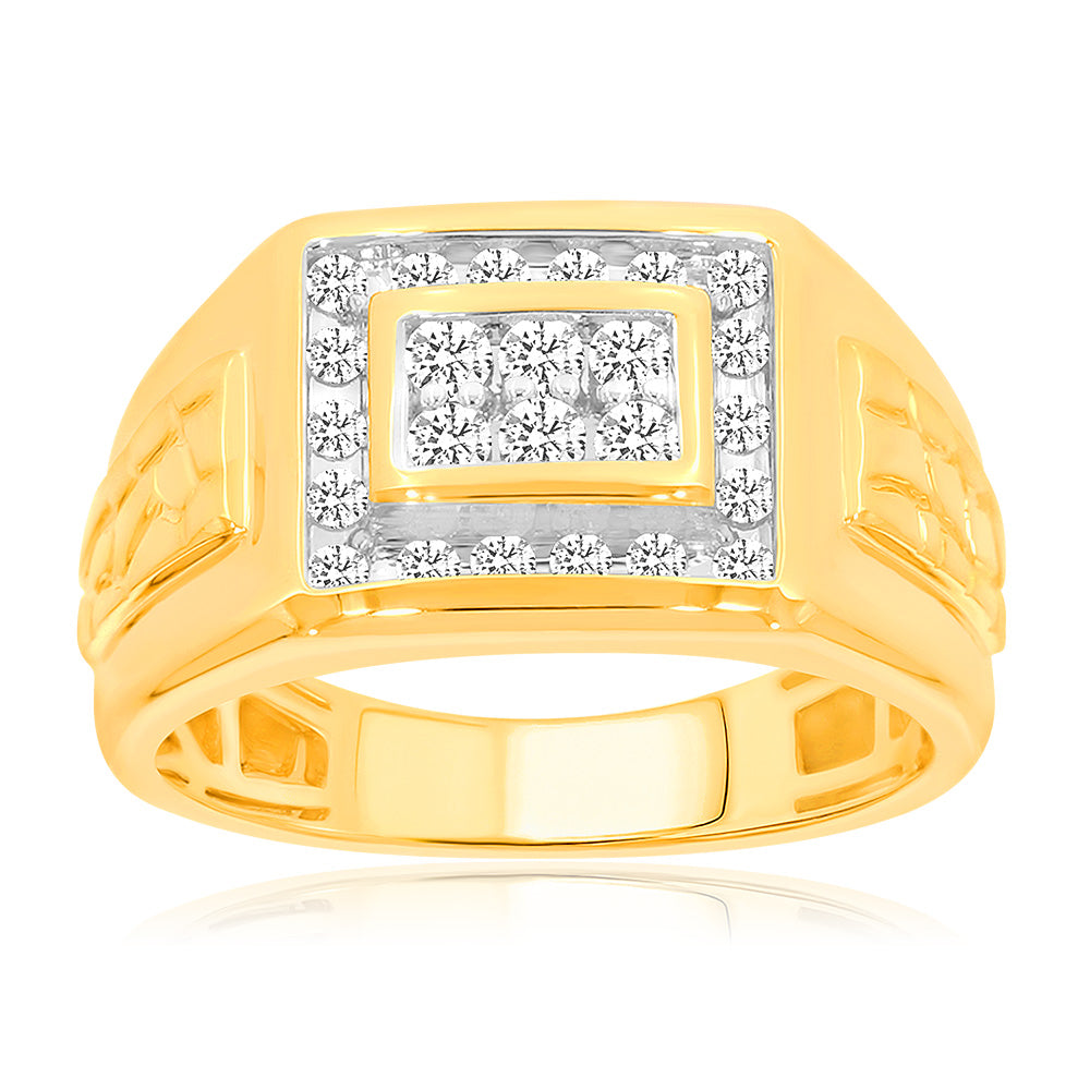 Stunning 9ct Yellow Gold Ring Set with 1/2 Carat and 24 Brilliant Cut Diamonds