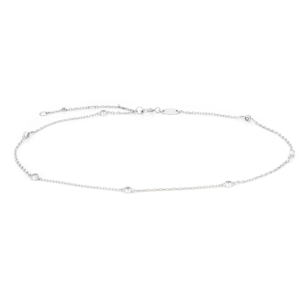 Stunning 9ct White Gold Anklet Adorned with Cubic Zirconia Gemstones