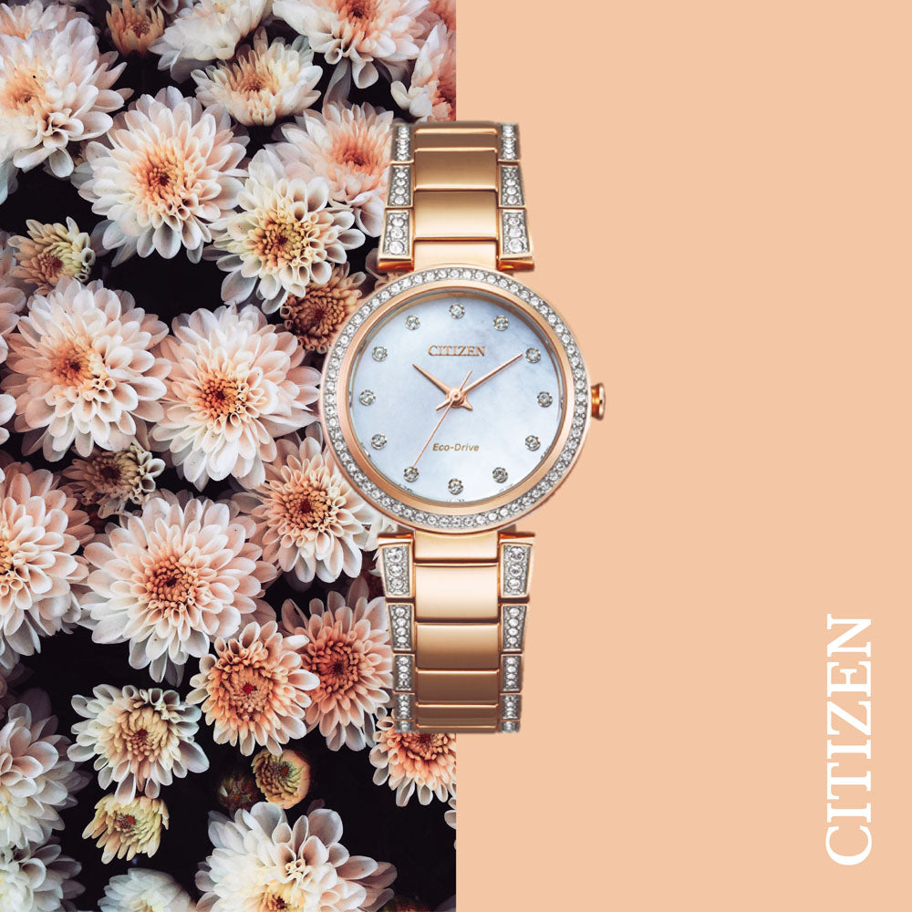 Citizen Eco-Drive Women's Elegant Rose Gold Crystal-Accented Watch EM0843-51D