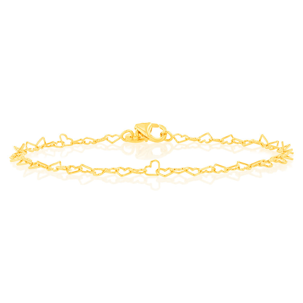 19cm 9ct Yellow Gold Bracelet with Fancy Heart - Shaped Links