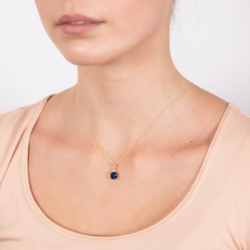 Stunning 9-carat Yellow Gold Pendant with 2-carat Created Blue Sapphire and Diamonds on a 45cm Chain, Ideal Jewelry Piece