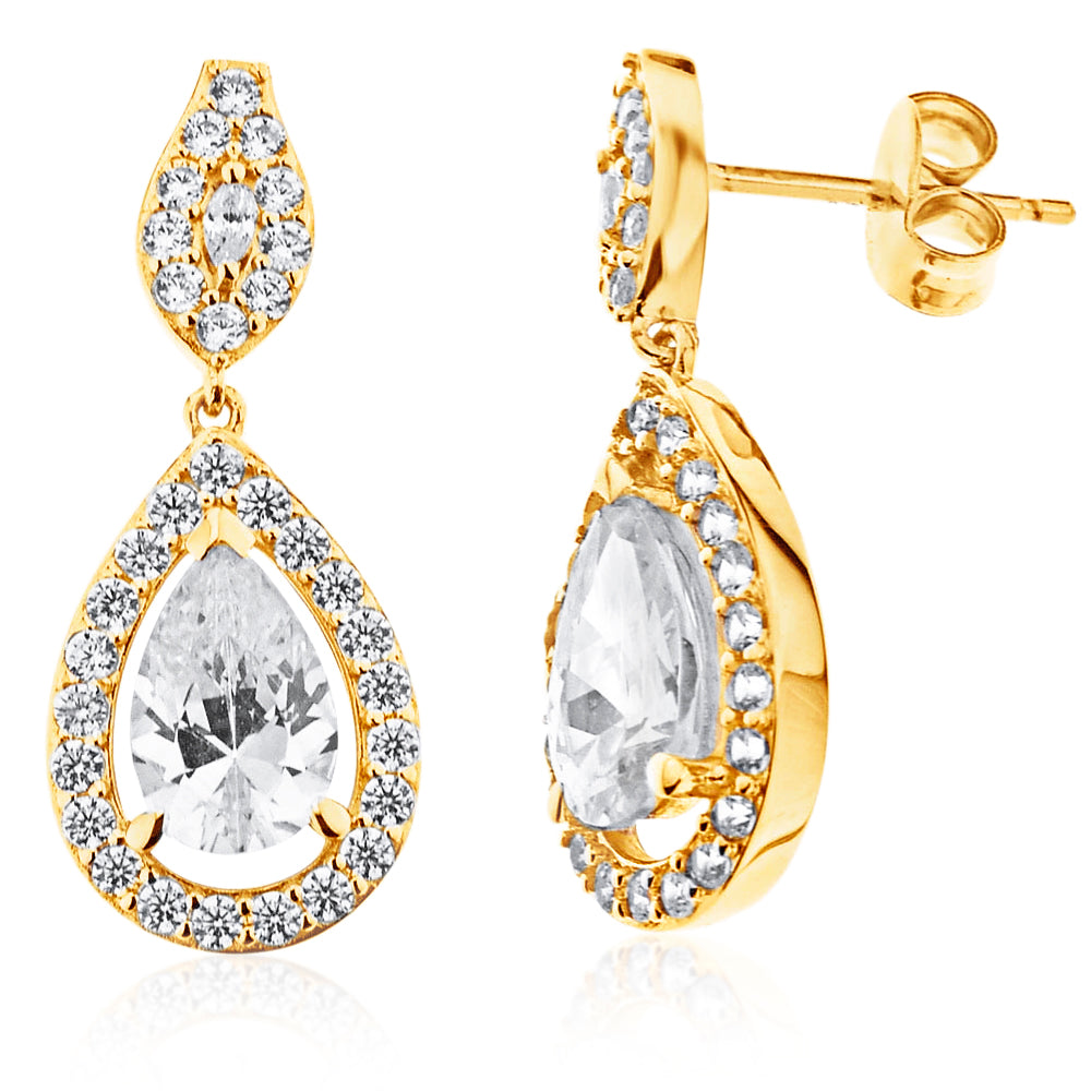 Stunning 9ct Yellow Gold Pear - Shaped Drop Style Earrings for Women