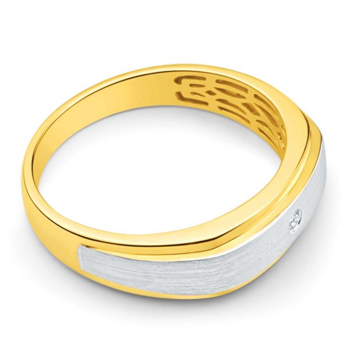 9ct Yellow Gold Mens Ring with White Gold Rhodium and 1 Sparkling Diamond