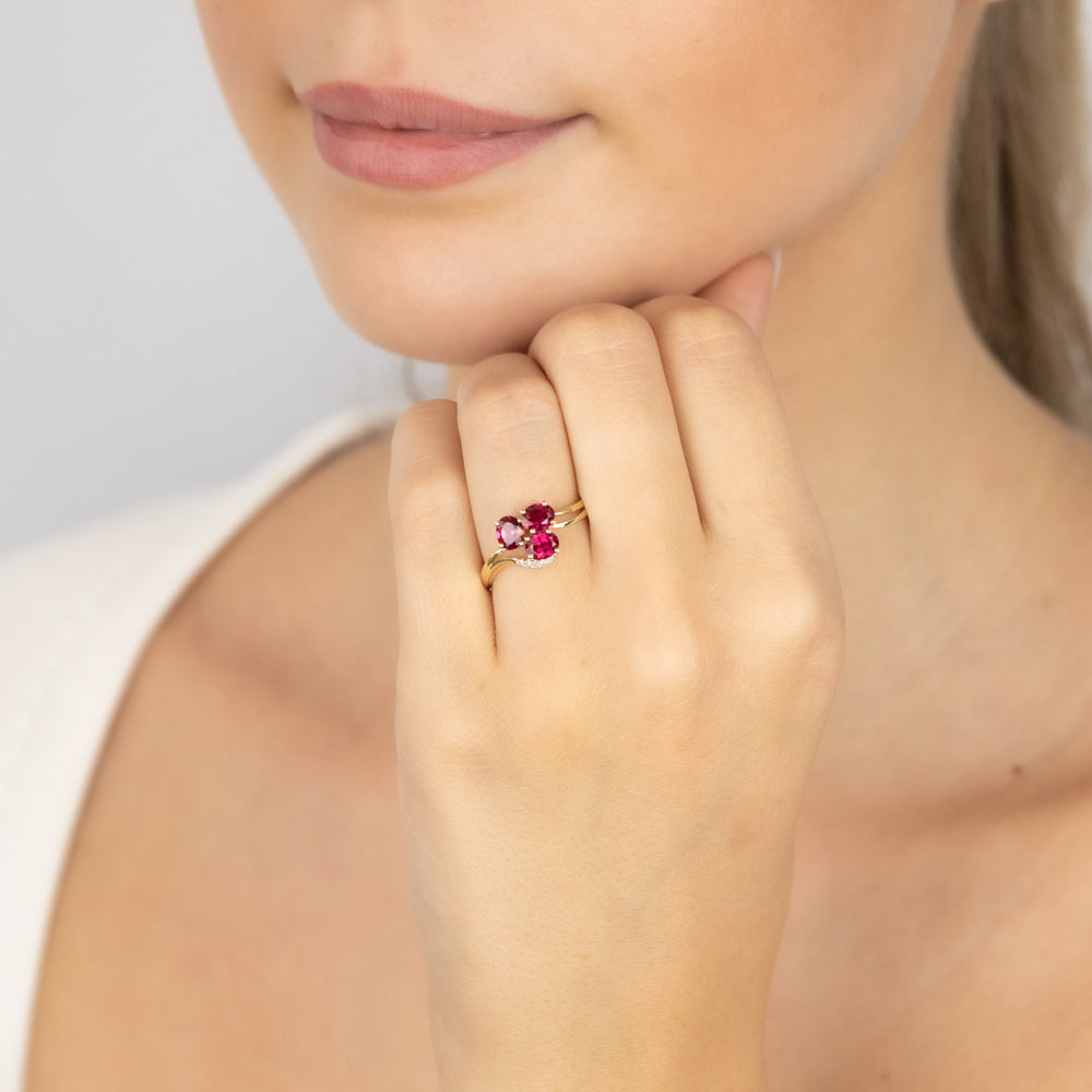 Stunning 9ct Yellow Gold Ring with 1.19Ct Lab - Created Ruby and 5 Diamonds