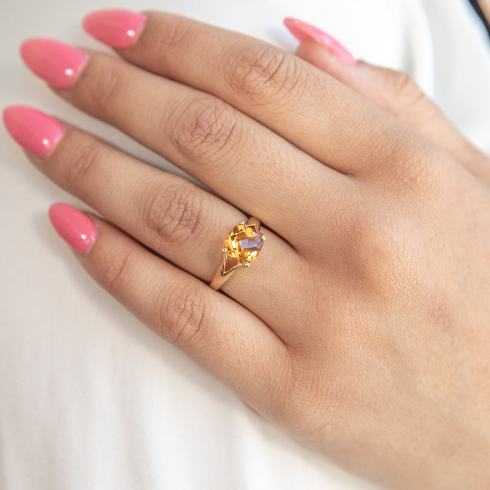 2ct Cushion Cut Citrine Ring in 9ct Yellow Gold