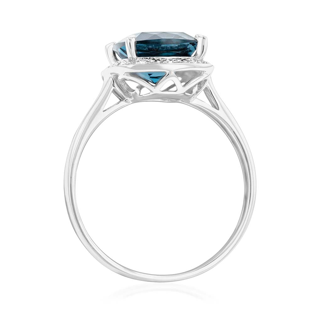 Exquisite 9ct White Gold Luxury Ring Featuring 2.70ct London Blue Topaz and Shimmering Diamonds