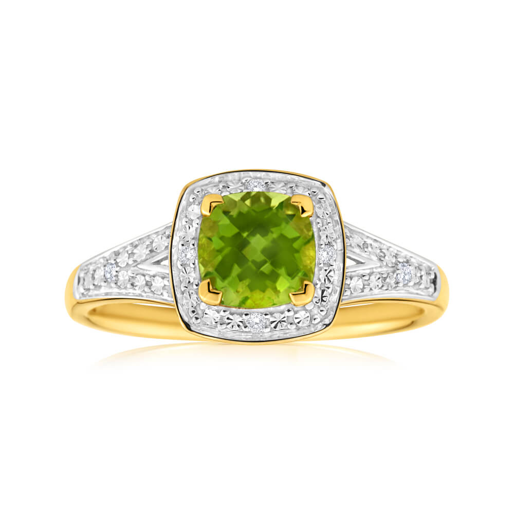 1.13ct Peridot and Diamond Ring in 9ct Yellow Gold