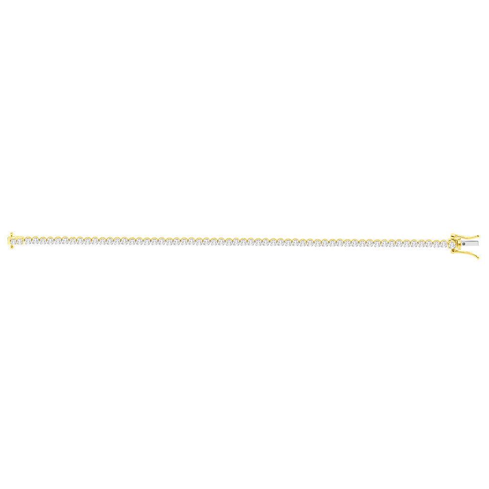 Stunning 10-Carat Yellow Gold Tennis Bracelet with 2 Carats of Natural Diamonds, 17cm Length