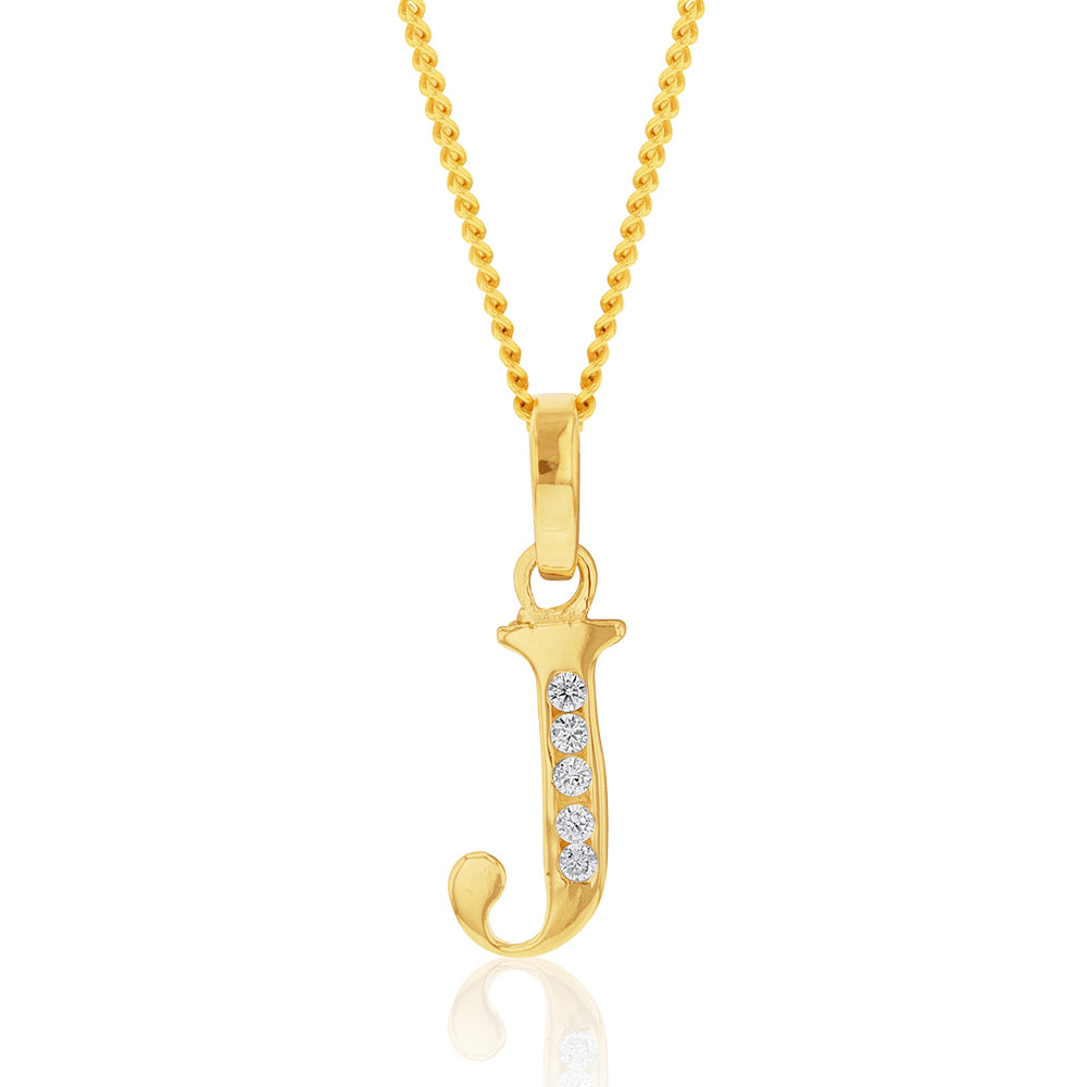 Exquisite 9ct Yellow Gold Initial J Zirconia Jewelry Pendant for Personalized Expression