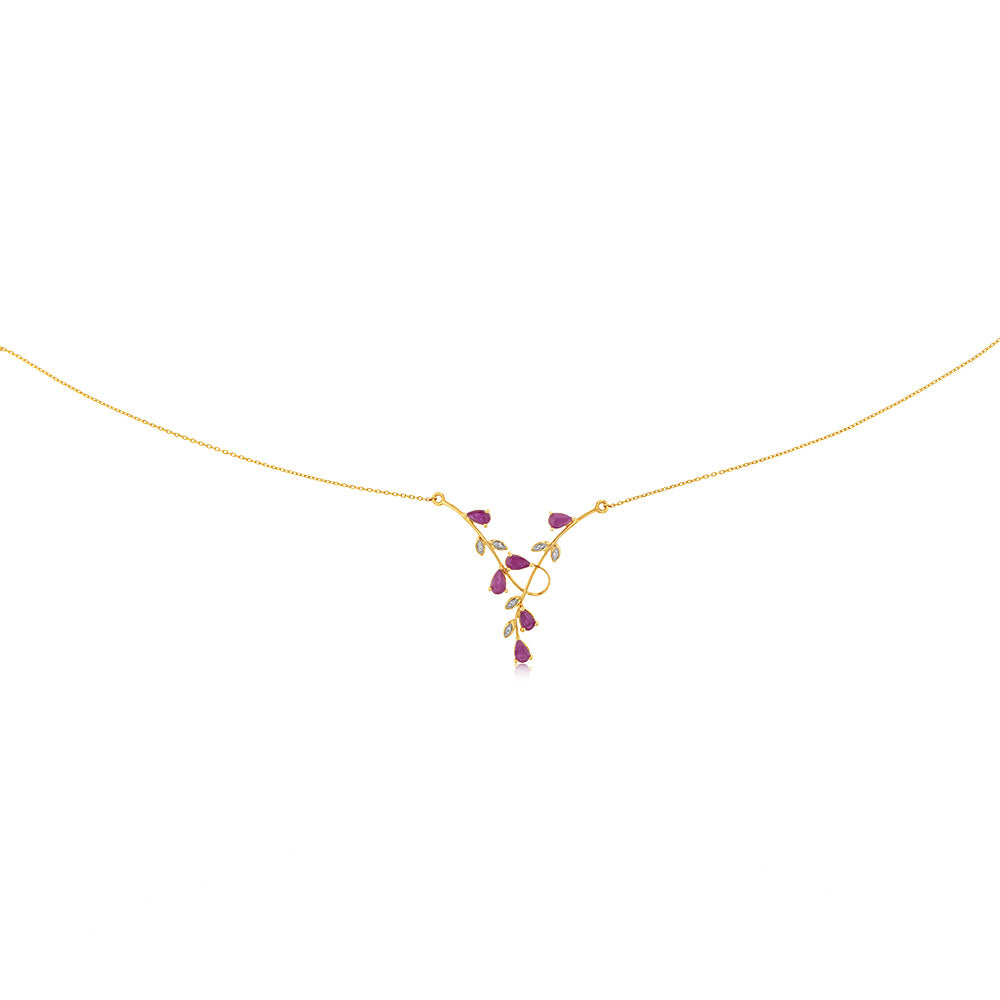 Stylish 9ct Yellow Gold Necklet with 0.30ct Natural Ruby and Diamonds on 45cm Chain