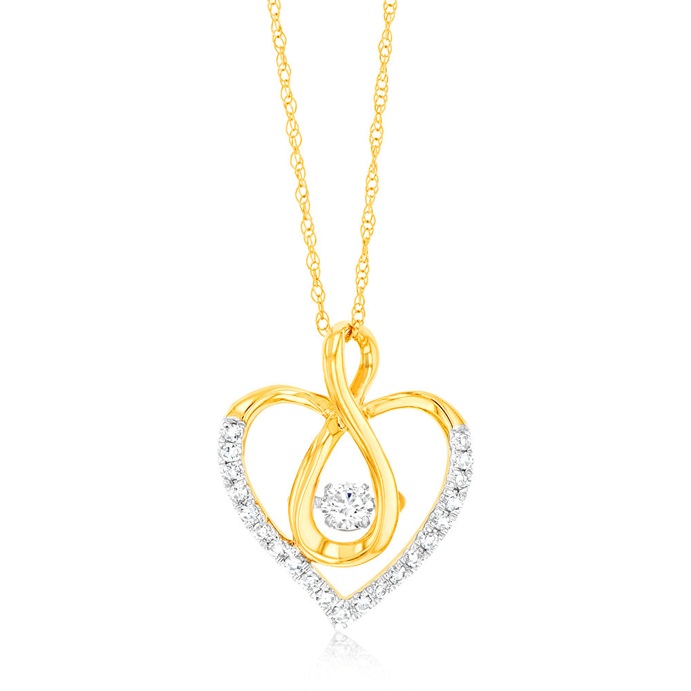 9ct Yellow Gold Shining Lab - Grown Infinity Heart - Shaped Diamond Pendant