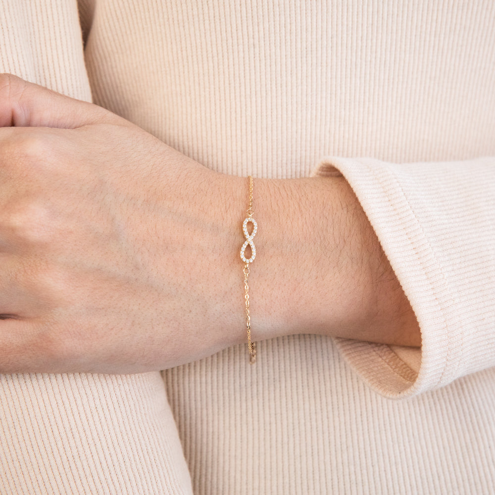 19cm 9ct Yellow Gold Zirconia Infinity Bracelet for Everlasting Love