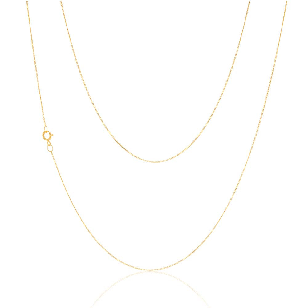 18 Gauge 9ct Yellow Gold Fine Curb 46cm Chain for Everyday Wear