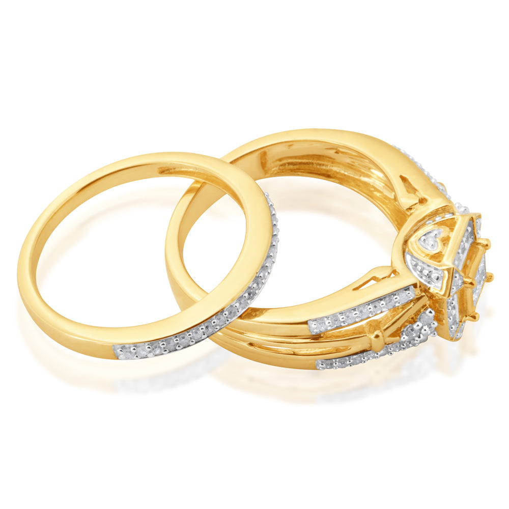 Exquisite 9 Carat Yellow Gold 0.45 Carat Diamond Bridal Two - Ring Engagement and Wedding Set