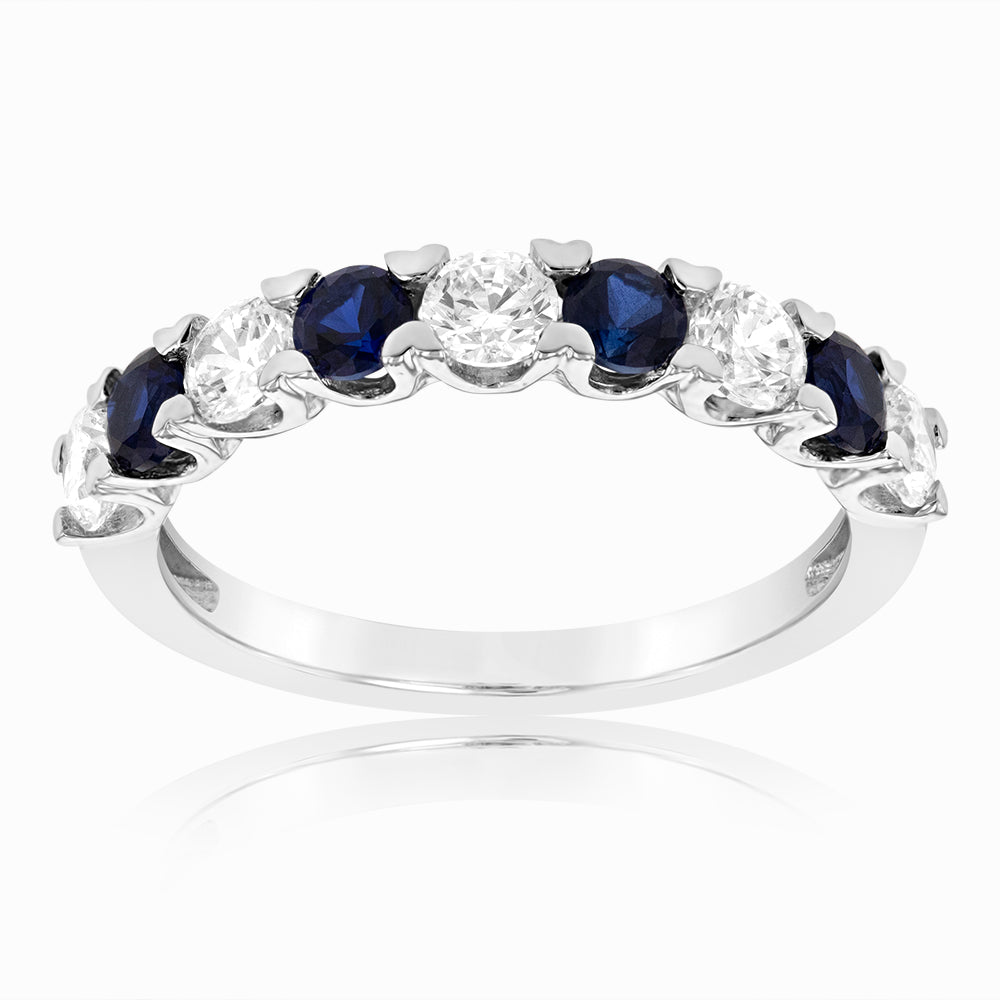 Stunning 9ct White Gold Ring with Cubic Zirconia and Created Sapphires