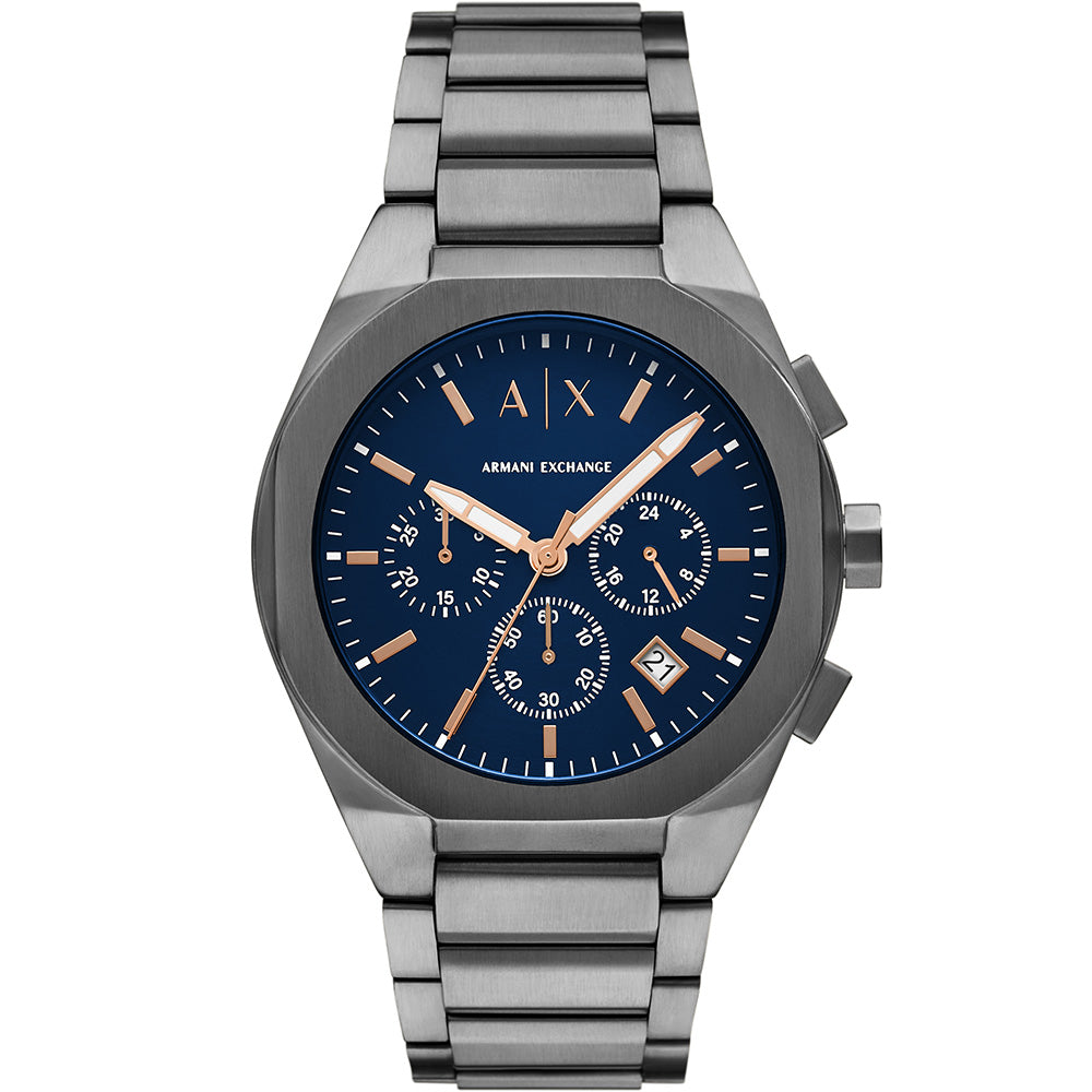 Armani Exchange Rafael AX4182 Men's Chronograph Watch with Gunmetal Grey Stainless Steel Case and Navy Blue Dial