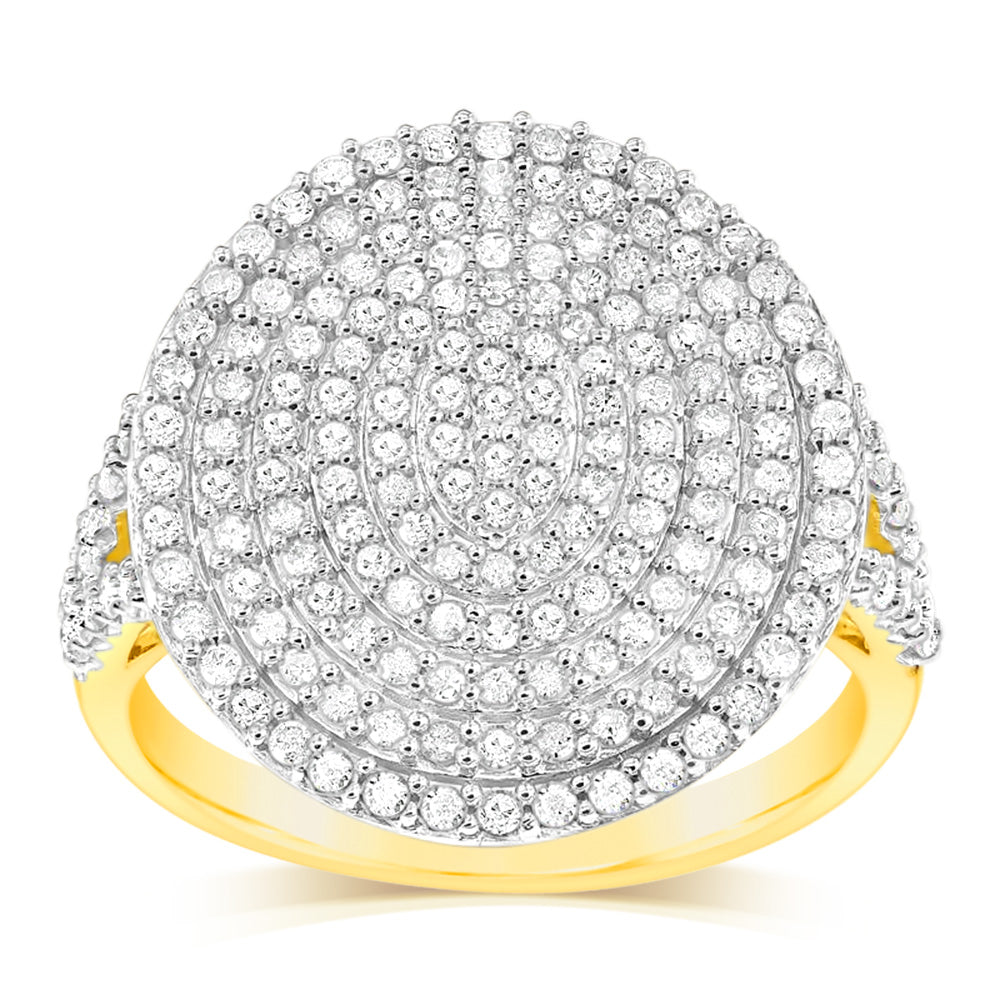 Exquisite 9ct Yellow Gold Fancy Engagement Ring Adorned with 1.25 Carat Natural Diamonds