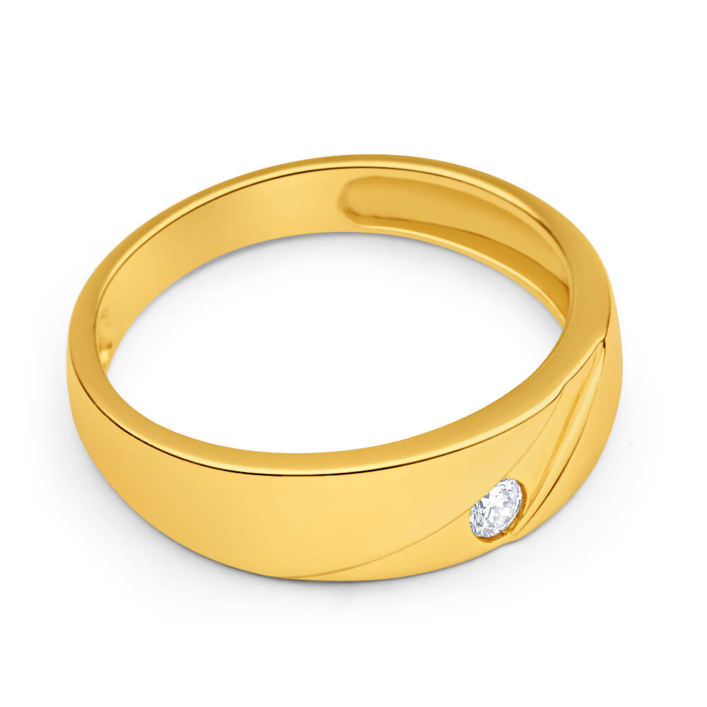 Men's 9-Carat Yellow Gold Ring Featuring a Round Cubic Zirconia Stone