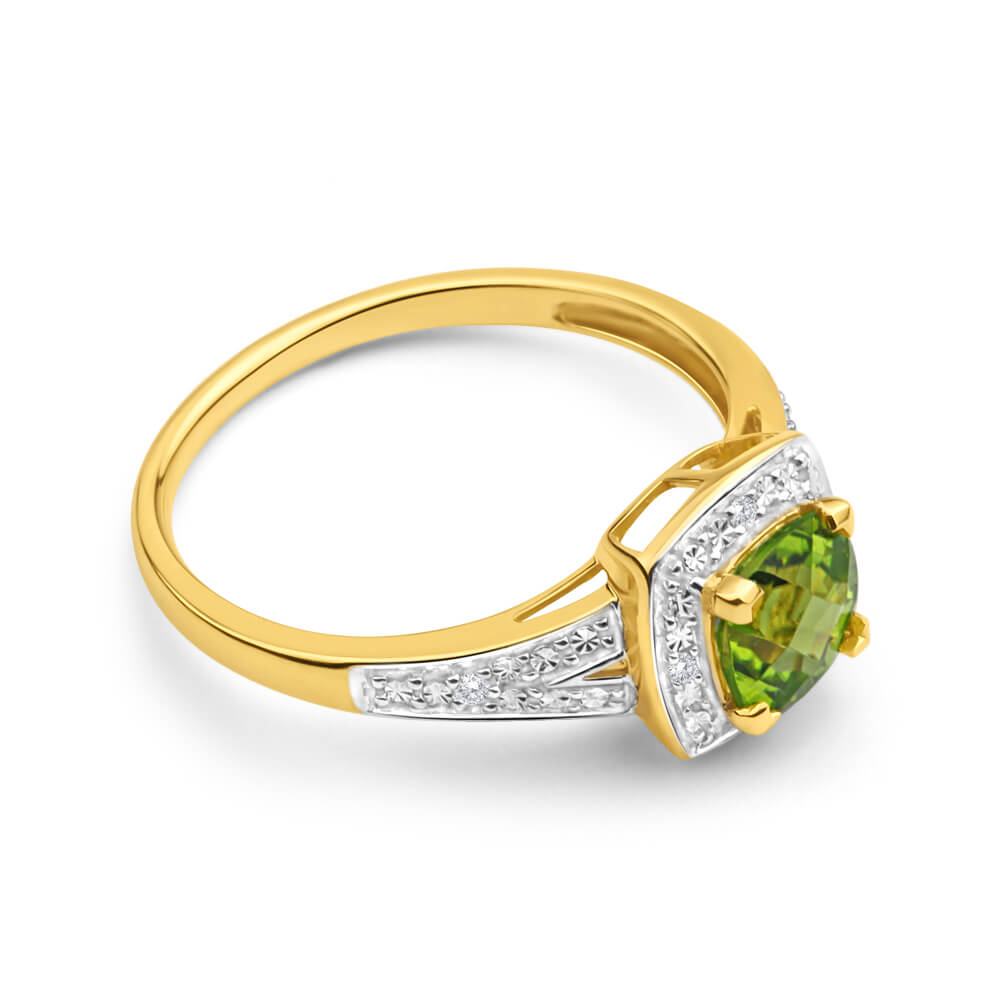 1.13ct Peridot and Diamond Ring in 9ct Yellow Gold