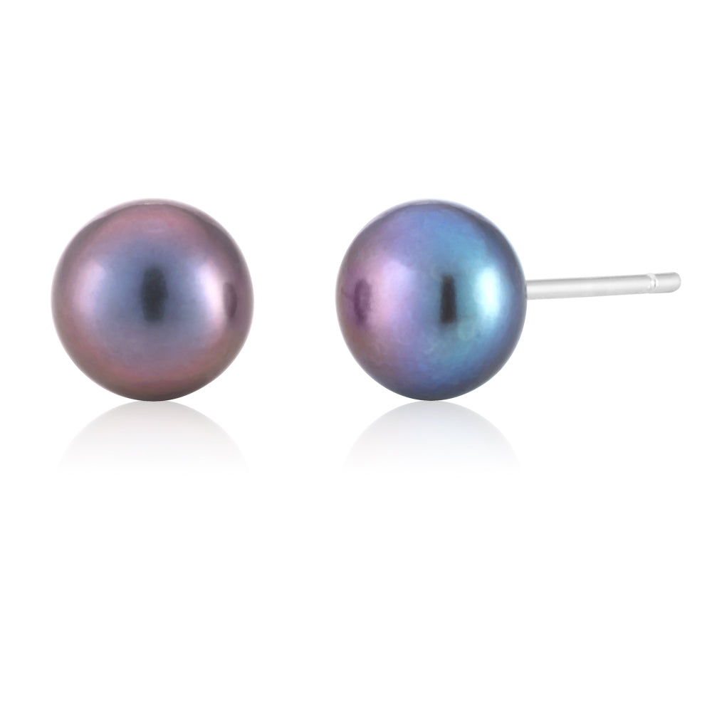 Exquisite Blue Freshwater Pearl Stud Earrings for Women's Elegance