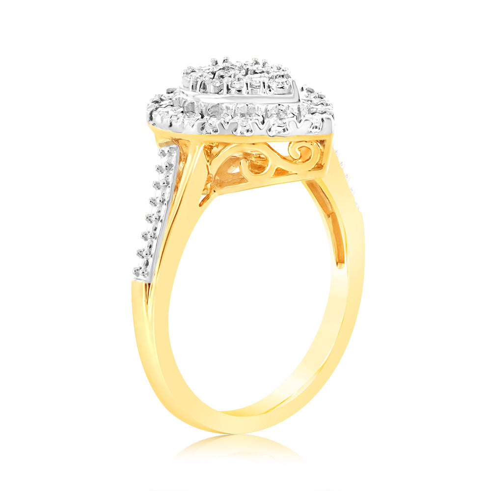9ct Yellow Gold Lab-Created Pear-Shaped Ring Adorned with 27 Sparkling Diamonds