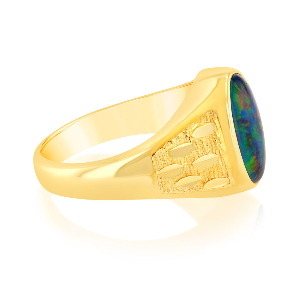 14x10MM 9ct Yellow Gold Gents Ring with Triplet Opal