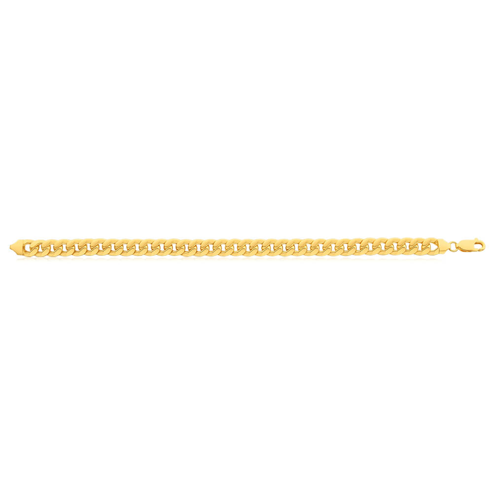 9 Carat Yellow Gold Copper-Filled Men's Curb Bracelet for a Stylish Look