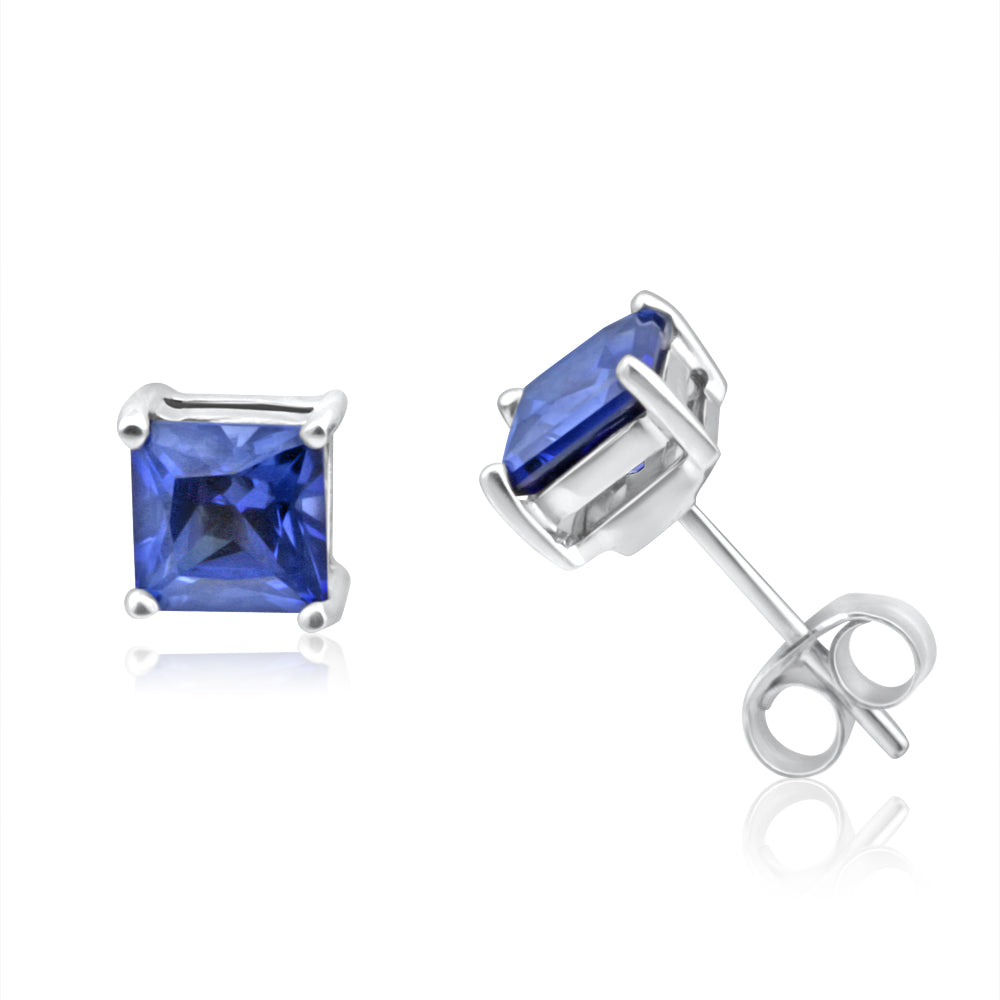 5mm 9ct White Gold Stud Earrings with Lab-Created Princess Cut Sapphires
