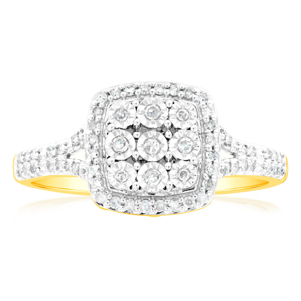 Stunning 9ct Yellow Gold 1/4 Carat Diamond Ring for Fancy Evenings
