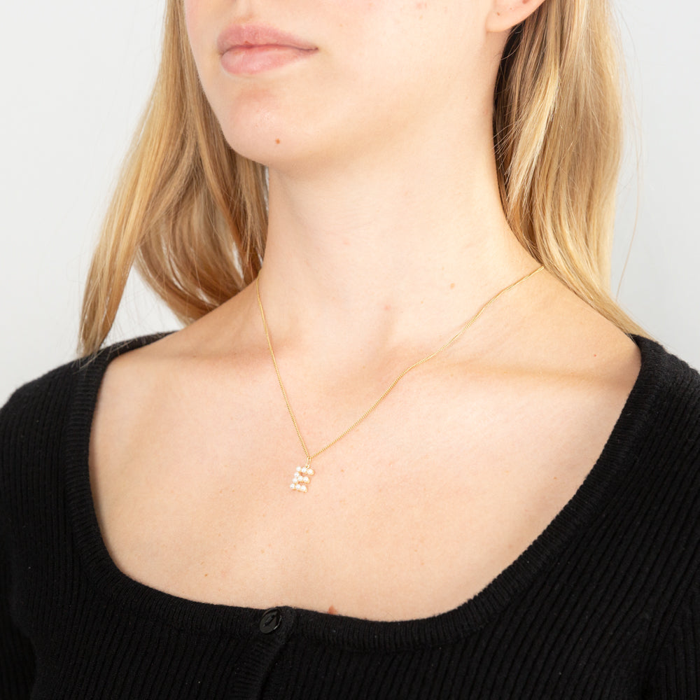9ct Yellow Gold Mini Freshwater Pearl Initial E Pendant for Everyday Elegance