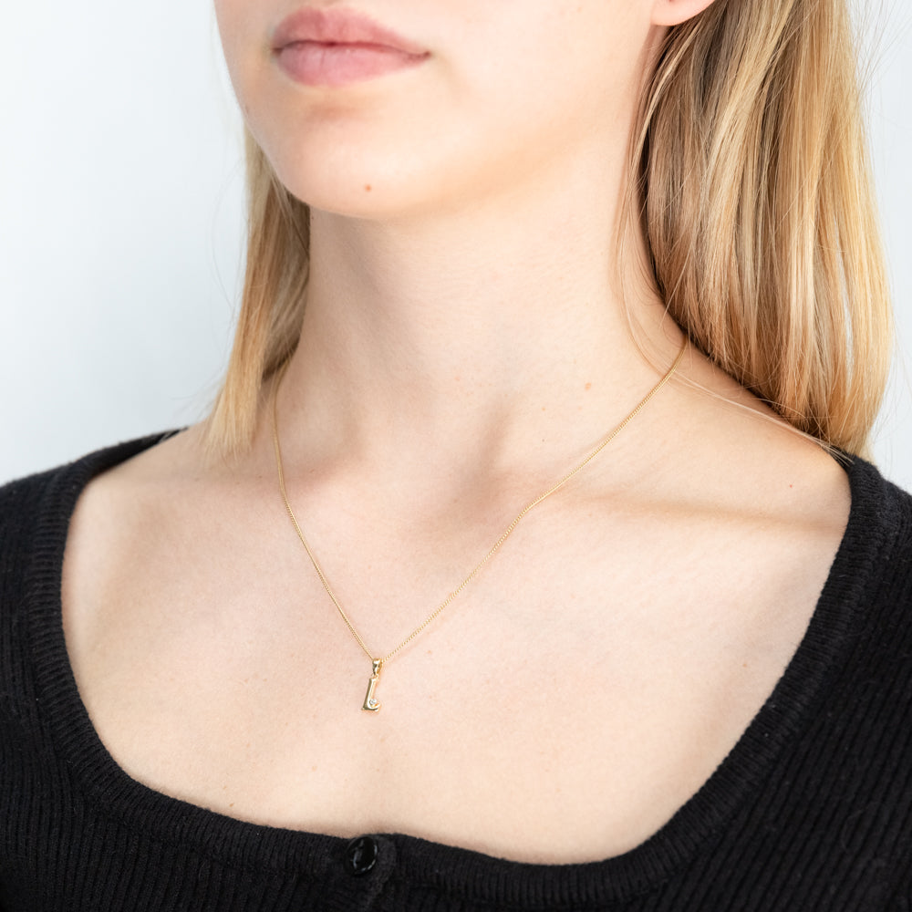 Exquisite 9ct Yellow Gold Diamond-Embedded Initial 'L' Pendant
