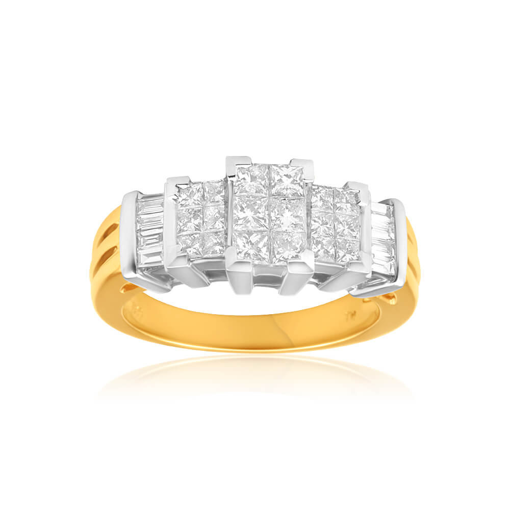 14ct Yellow Gold 'Eminence' Diamond Ring with 1 Carat of Princess - cut Stones