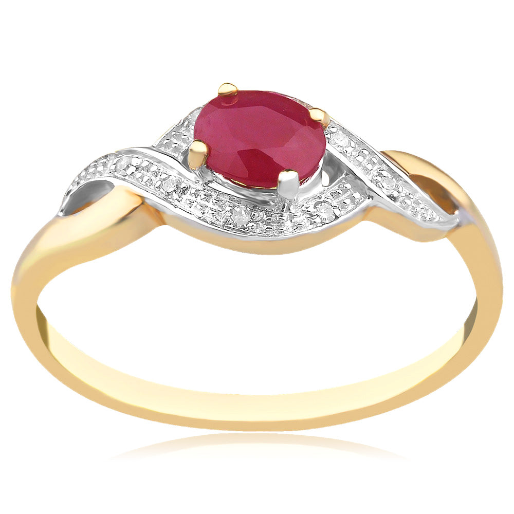 9ct Yellow Gold Oval Created Ruby (5x4mm) Adorned with Diamonds