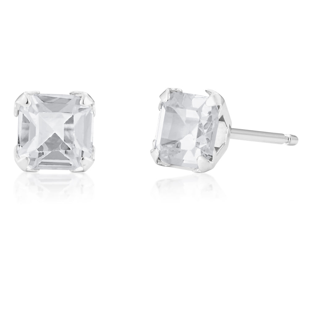 Gorgeous 9ct White Gold Square Cut Cubic Zirconia Stud Earrings