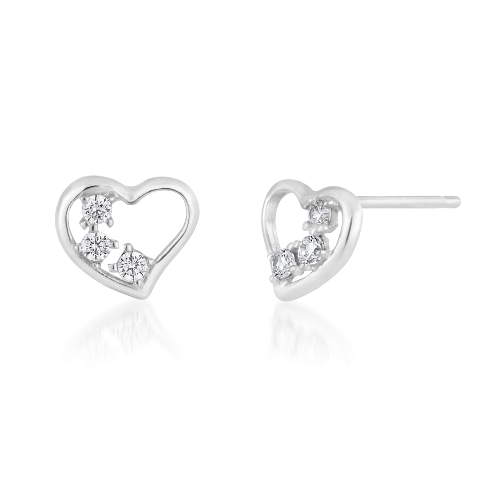 Gorgeous 9ct White Gold Heart - Shaped Zirconia Stud Earrings