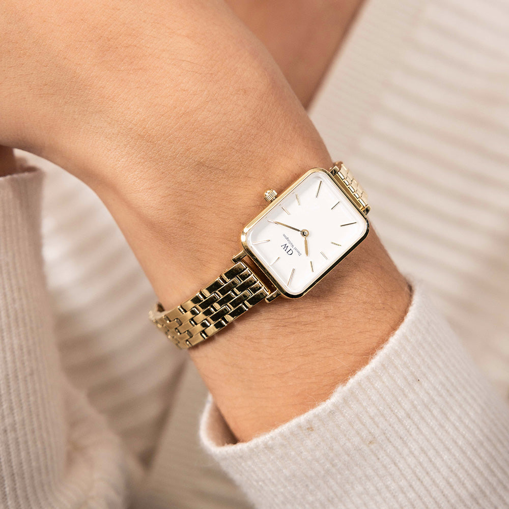 Daniel Wellington DW00100622 Quadro Link: Eggshell White Dial with Gold Case & Bracelet