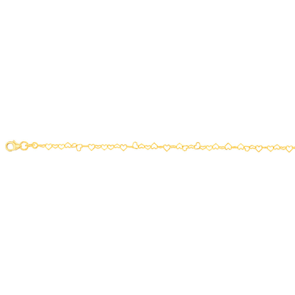 19cm 9ct Yellow Gold Bracelet with Fancy Heart - Shaped Links