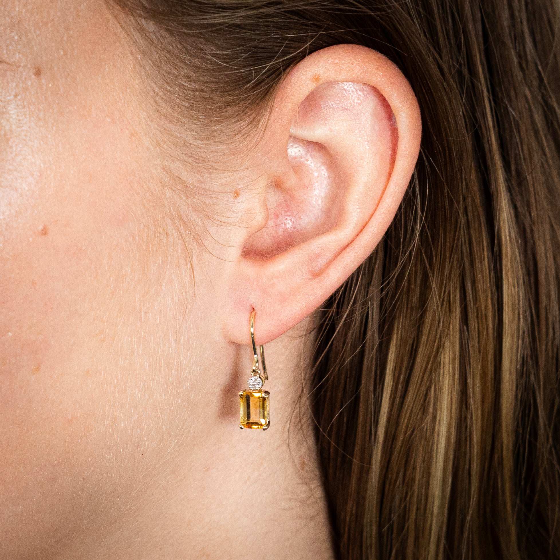 Stylish 9ct Yellow Gold Drop Earrings Featuring Citrine and Diamonds