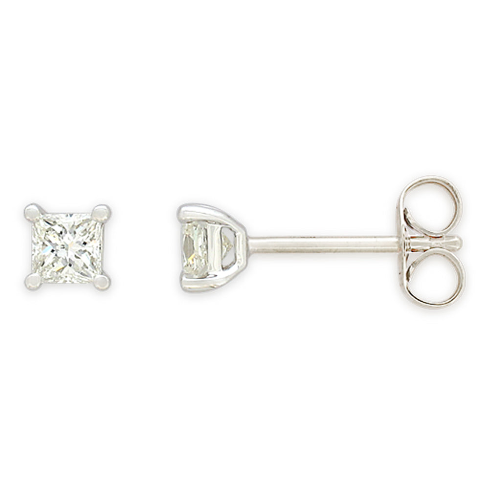 Exquisite 9ct White Gold Stud Earrings Set Featuring Two Stunning Princess - Cut Diamonds, Ideal Jewelry for Special Occasions