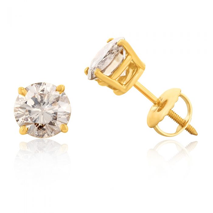 14ct Yellow Gold 1.2 Carat Natural Australian Champagne Diamond Studs with Secure Screwback