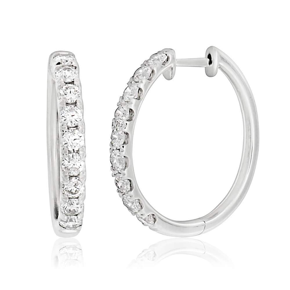 Exquisite 9ct White Gold Hoop Earrings Embellished with Diamonds