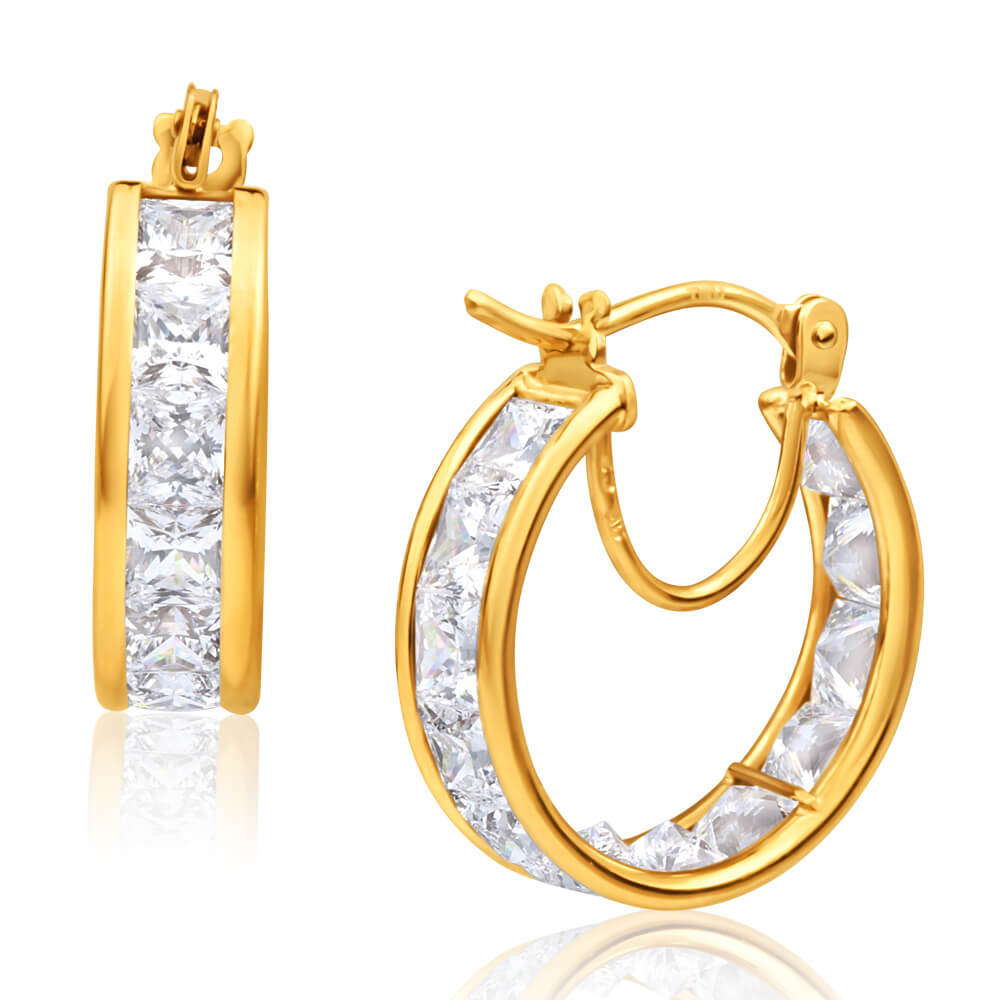 Stunning 9ct Yellow Gold Cubic Zirconia Sparkling Hoop Earrings for Daily Wear