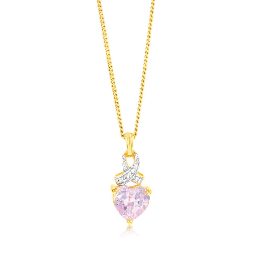 9ct Yellow Gold Heart-Shaped Pendant with Lab-Created Sapphires and Diamonds