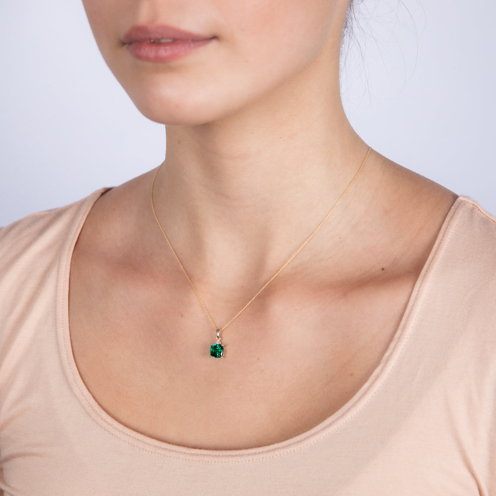 Stunning 9ct Yellow Gold Pendant with 1/3ct Lab - Created Emerald and Diamonds on a 45cm Chain, Jewelry Accessory